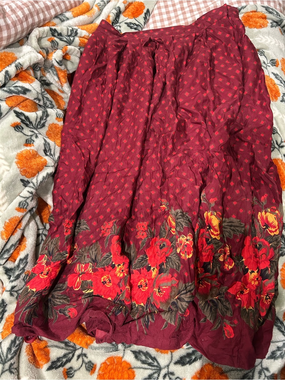 breckenridge Burgundy Red Diamond-Print Skirt